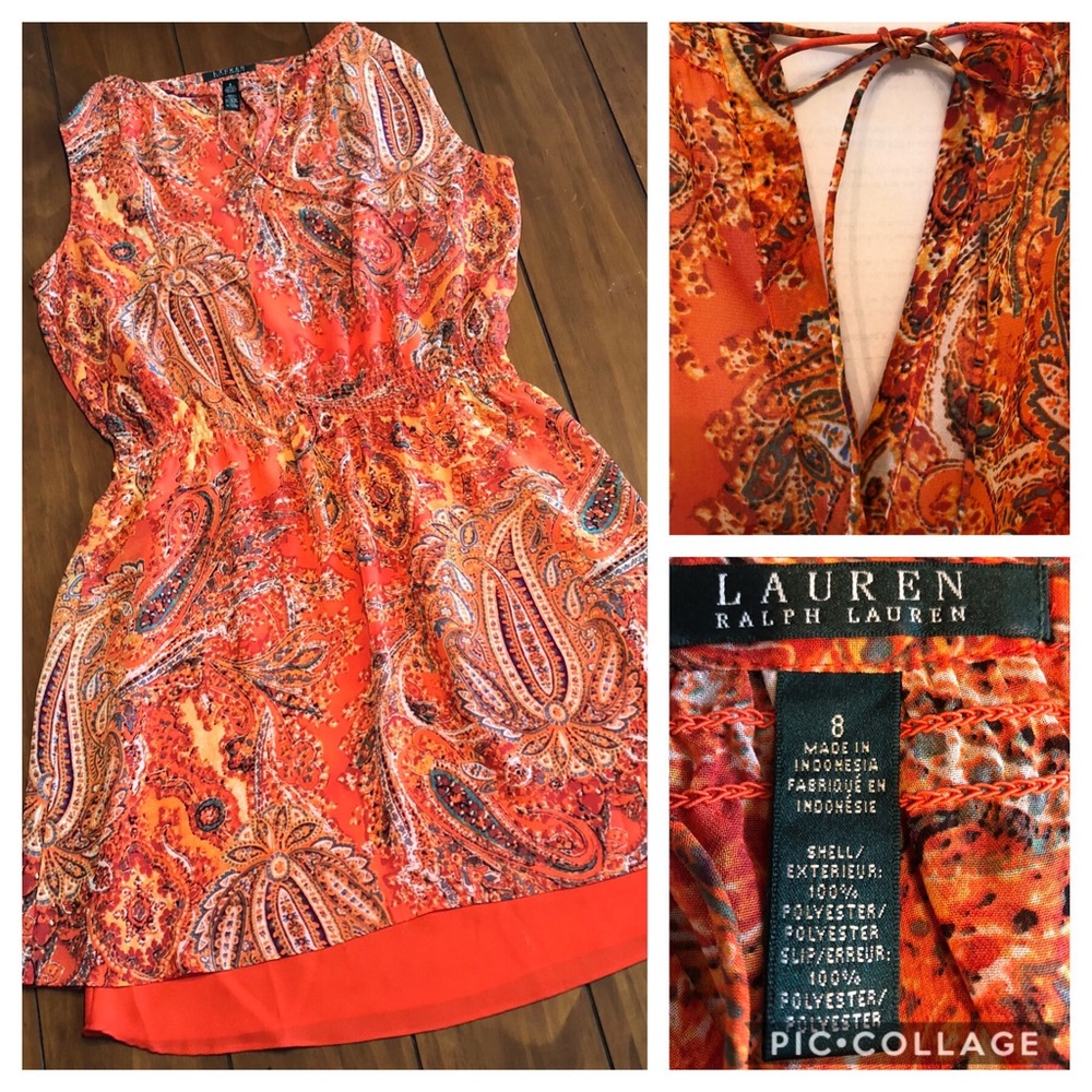 Lauren Ralph Lauren Orange Burst Dress Sz. 8
